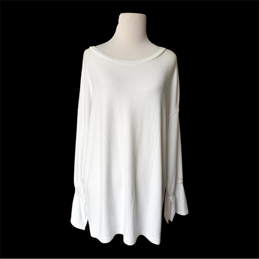 Lord & Taylor Classic White 3/4 Sleeves Viscose Blend Sweater Top 1X